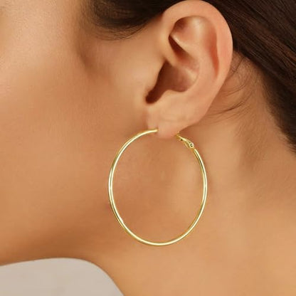 14K Gold Plated 925 Sterling Silver Posts large Hoop Earrings for Women, Hypoallergenic Big Hoop Earrings Lightweight Jewelry for Women 30/40/50/60/70MM - color: Gold-50mm