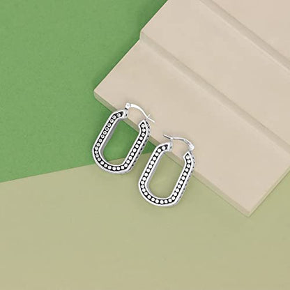 LeCalla 925 Sterling Silver Bali-Style Hoop Earrings Lightweight Click-Top Antique Two-Tone Beaded Italian Bali Style Earring Hoops for Women - style: O-shape Beaded
