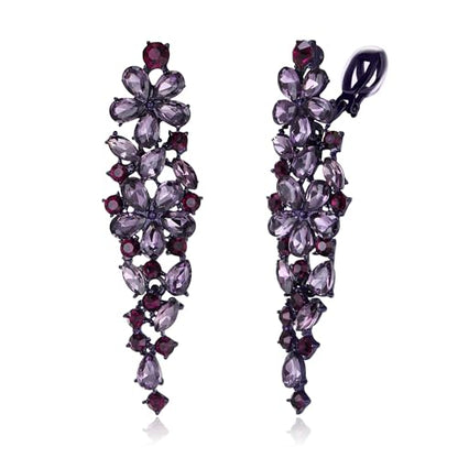 EleQueen Women's Sparkle Statement Clip-On Chandelier Earrings | Marquise Crystals Earrings for Women, Art Deco Prom Jewelry for Wedding Bride Bridesmaid - color: Purple Black-Tone