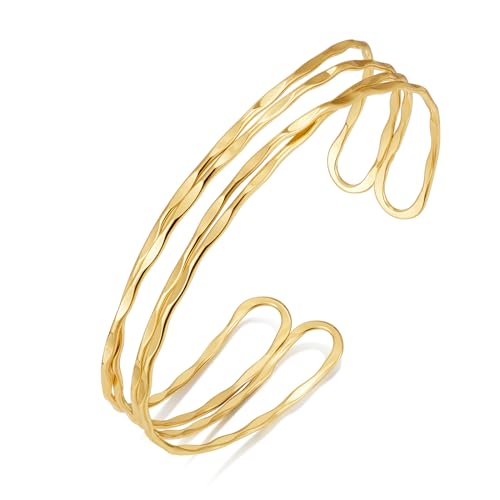 Gold Cuff Bracelet for Women Chunky Multi-layer Cross Wire Open Bracelet Hollow Wide Cuff Bracelets Adjustable Gold Open Cuff Bangle Bracelet - color: Four-layer Arm Cuff