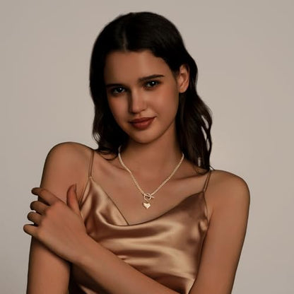 IMBOS 14K Gold Plated Chunky Chain Choker Necklaces for Women Chunky Gold Necklace Tennis Necklace for Women CZ Love Chain Cuban Link Choker Jewelry Gifts - color: Gold-Heart Necklace