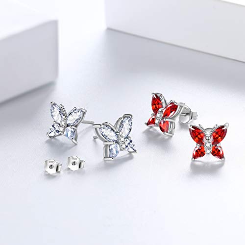 Aurora Tears Butterfly Jewelry,Women 925 Sterling Silver Butterflies Birthstone Pendant Necklace/Earrings/Rings Wedding Gift - color: D.April-set 2