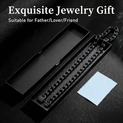 Qlaway 14MM Black Cuban Link Chain for Men, 316L Stainless Steel and Black Metal Filled, Available In 22/24/26/28/30 Inches, Black Necklace for Men - style: 14MM-30 Inch