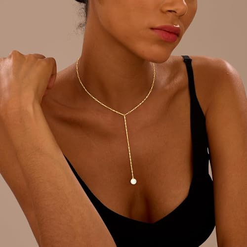 Pearl Necklaces for Women - 14K Gold Plated Y-Shaped Choker Necklace for Women, Gold Jewelry Beaded Necklace Gifts for Teens - color: Y-Pearl-4