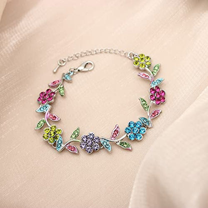 Flower Leaf Crystal Pendant Necklace Dangle Earrings Link Bracelet Bride Bridesmaid Jewelry Sets for Women Wedding Party - color: Multicolor-Platinum Plated