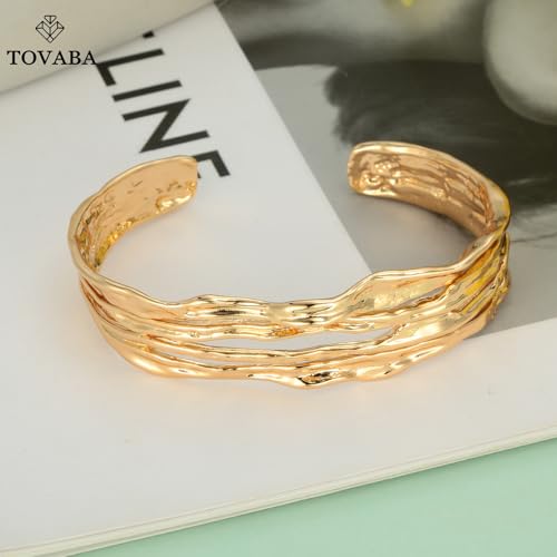 Chunky 14k Gold Cuff Bracelets for Women - Non Tarnish Teardrop Bangle Multi-layer Cross Wire Open Bracelets - color: Golden 16