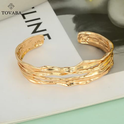Chunky 14k Gold Cuff Bracelets for Women - Non Tarnish Teardrop Bangle Multi-layer Cross Wire Open Bracelets - color: Golden 16