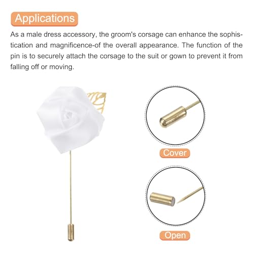 MECCANIXITY Groom Boutonnieres Rose Boutonnieres Pins for Wedding - color: White