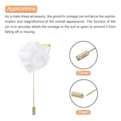 MECCANIXITY Groom Boutonnieres Rose Boutonnieres Pins for Wedding - color: White