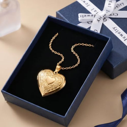 PHOCKSIN Personalized Locket Necklace for Women Photo Necklace with Customized Picture Birth Flower Birthstone Customizable Birthday Gifts - color: #09-Heart Gold Flower