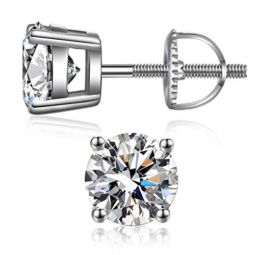 Stud Earrings with Screw Back, 925 Sterling Silver Cubic Zirconia Round Cut/Square Cut Stud Earrings for Women and Men, Long & Thick Post, 4MM-8MM - color: A-Round-Silver, size: 8MM