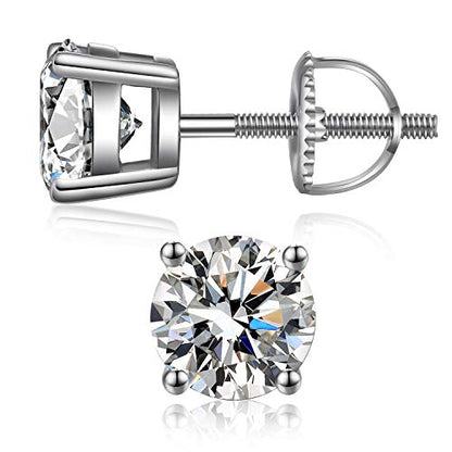 Stud Earrings with Screw Back, 925 Sterling Silver Cubic Zirconia Round Cut/Square Cut Stud Earrings for Women and Men, Long & Thick Post, 4MM-8MM - color: A-Round-Silver, size: 8MM