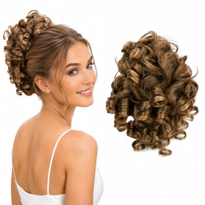 CAISHA Jumbo Hairpiece Scrunchy Updo Voluminous Curly Messy Bun Light Brown Mix G9L - color: light brown mix #30T26 G9L