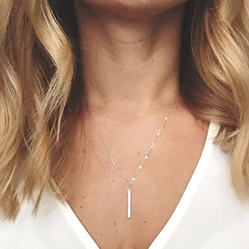 Turandoss Gold Layered Necklaces for Women - 14K Gold Plated Handmade Multilayer Bar Pearls Coin Disc Moon Butterfly Medallion Adjustable Dainty Layered Choker Necklaces for Women Jewelry - style: 3PCS Silver - Chain&Triangle&Bar