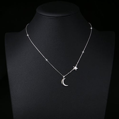 Ladytree 925 Sterling Silver Jewelry Crescent Moon and Star Pendant Necklace - style: One Star A