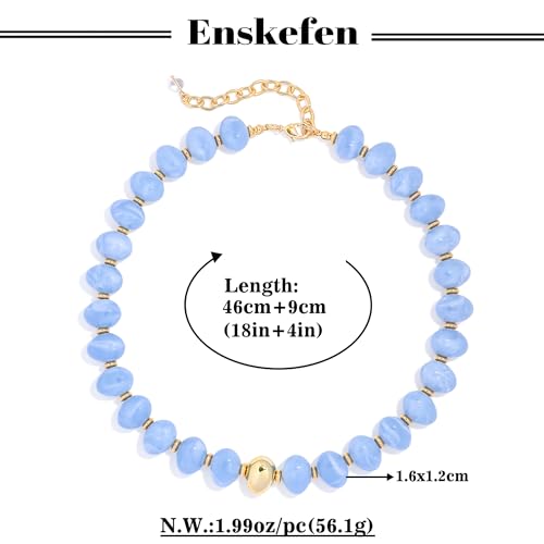 Chunky Beaded Necklace for Women Trendy Multicolor Resin Beads Choker Necklaces Boho Summer Statement Necklace Chunky Heart Jewelry - color: Irregular bead necklace-blue