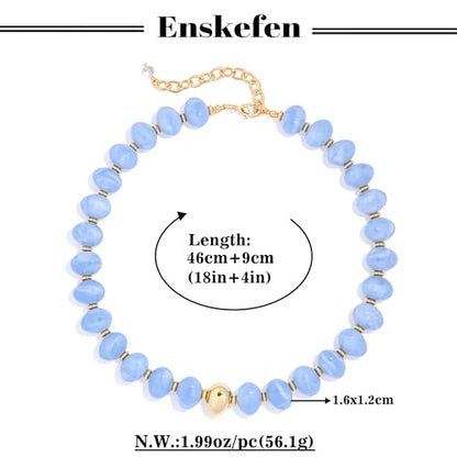 Chunky Beaded Necklace for Women Trendy Multicolor Resin Beads Choker Necklaces Boho Summer Statement Necklace Chunky Heart Jewelry - color: Irregular bead necklace-blue