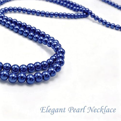 Long Pearl Necklaces for Women Cream White Faux Pearl Strand Layered Necklace Costume Jewelry - color: Navy Blue