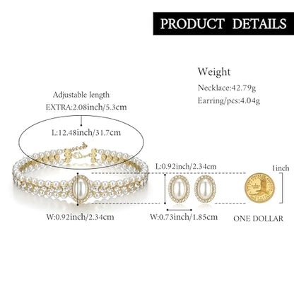 BriLove 1920s Costume Jewelry Set for Women,Vintage Multilayer Simulated Pearl Crystal Necklace Bracelet Earrings Cosplay Party Accessories - style: 2pcs Stud