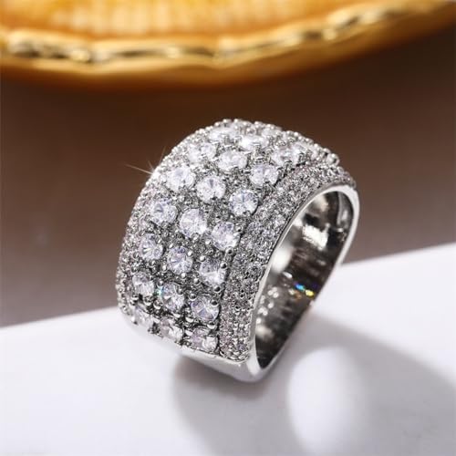 925 Sterling Silver Shiny Full Diamond Gemstone Ring 18K Oval Cut Cubic Zirconia Promise Cocktail Rings CZ Diamond Multi Row Ring Eternity Engagement Wedding Band Ring for Women Z.87 (US Code 9) - size: US Code 9