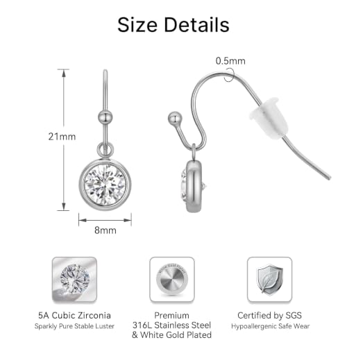 Surgical Steel Hypoallergenic Hoop Earrings for Women - Huggie Dangle CZ Cartilage Earrings - color: Stainless Steel