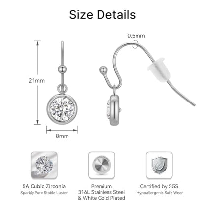 Surgical Steel Hypoallergenic Hoop Earrings for Women - Huggie Dangle CZ Cartilage Earrings - color: Stainless Steel