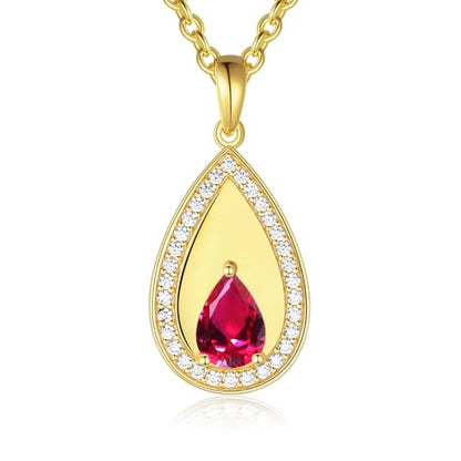 Birthstone Pendant Necklaces for Women 925 Sterling Silver Teardrop Pendant Necklace Birthday Jewelry Gift, 18"+2" Inches - color: 07 - Ruby