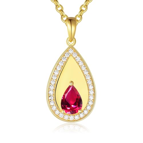 Birthstone Pendant Necklaces for Women 925 Sterling Silver Teardrop Pendant Necklace Birthday Jewelry Gift, 18"+2" Inches - color: 07 - Ruby