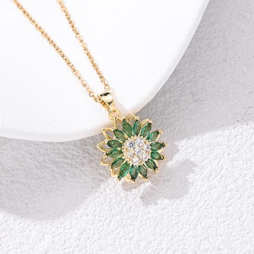 Sunflower Fidget Necklace for Women Gold Moon Necklace Rotating Heart Necklaces Spinning Crystal Flower Anxiety Necklaces Crescent Moons Jewelry Accessories - color: Green