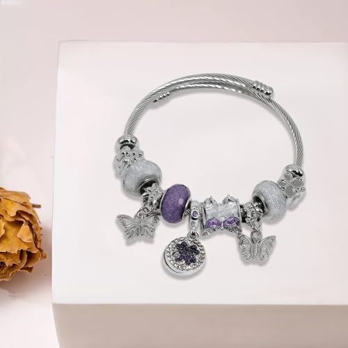 Charm Bracelets for Womens,Exquisite Cute Cartoon Friendship Silver Bracelets Stainless Steel Bangle, Womens Jewelry Suitable for Holiday Gifts and Birthday Gifts - color: Pearl Bear Bracelet