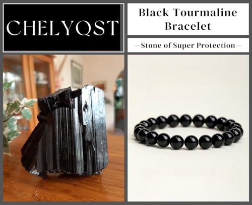 Carnelian Bracelet - Stone of Luck,Stretch Natural Stone Crystal Beads Jewelry Gifts for Women Men Unisex - color: Black Tourmaline-Super Protection, size: 8mm