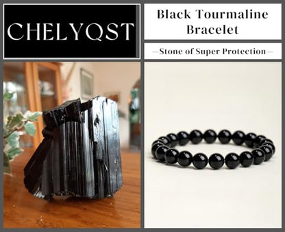 Carnelian Bracelet - Stone of Luck,Stretch Natural Stone Crystal Beads Jewelry Gifts for Women Men Unisex - color: Black Tourmaline-Super Protection, size: 8mm