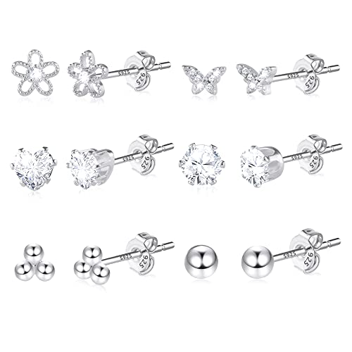 KISSPAT 6 Pairs Small Gold Stud Earrings Set for Women Hypoallergenic Silver post Tiny Stud Earrings Multiple Pack - color: D