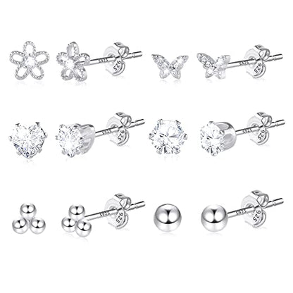 KISSPAT 6 Pairs Small Gold Stud Earrings Set for Women Hypoallergenic Silver post Tiny Stud Earrings Multiple Pack - color: D