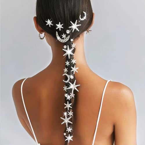 BARTOSI Star Hair Clips Silver Pearl Bridal Hair Pins Rhinstone Moon Decorative Bobby Pins Hair Accessories for Women and Girls (Pack of 20) - color: Silver