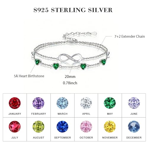 Prismata Infinity Birthstone Charm Link Bracelet/Anklet 925 Sterling Silver Adjustable 12 Months Birthstone Infinity Bracelet/Anklet Birthday Jewelry Gifts for Women Her - color: 05-May, size: 7'+2' Bracelet