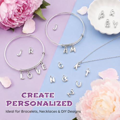 26PCS Letter Silver Charms for Jewelry Making, Silver A-Z Bubble Alphabet Charm Pendants, Bubble Letter Initial Charms for DIY Bracelets Necklaces Earrings Craft Supplies