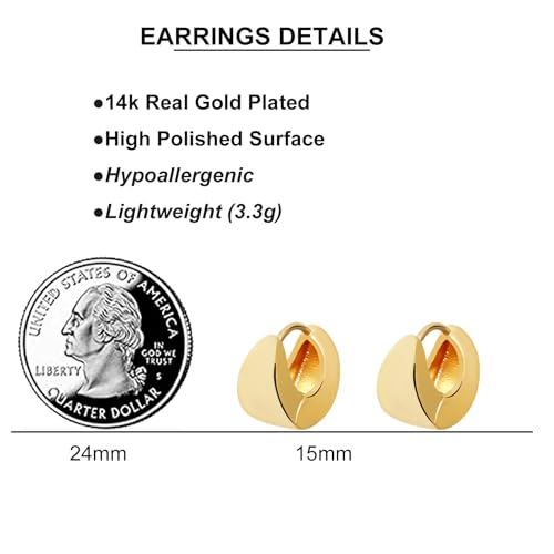 Small Chunky Gold Hoop Earrings For Women, 14k Gold Thick statement huggie hoop earrings Trendy Hoop Earrings Set Hypoallergenic Fashion Earrings - color: Triangle hoop-Gold