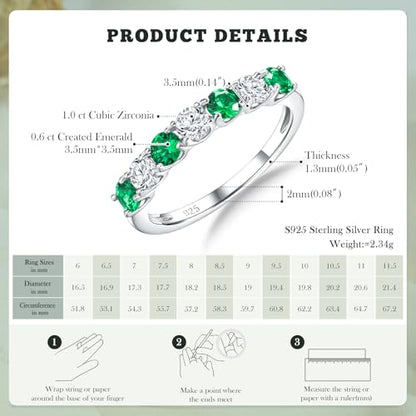 3.5mm Stackable Rings S925 Sterling Silver Created Birthstone & Cubic Zirconia Ring for Women Wedding Bands Anniversary Birthday Jewelry Size 6 to 10(with Box) - color: 05-Created Emerald & CZ-May