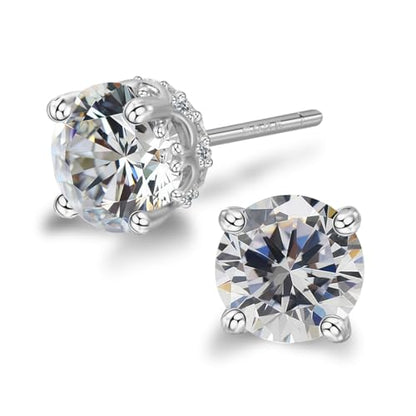 Hypoallergenic Cubic Zirconia Stud Earrings for Women & Men 24K Gold Plated Sterling Silver Post, CZ Simulated Diamond Halo Studs Sensitive Ear Friendly Gift (ED-31) - color: White Gold 01