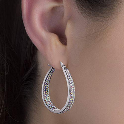 Devin Rose Oval Inside Outside Hoop Earrings for Women Faceted Sparkle Crystals - color: Rainbow