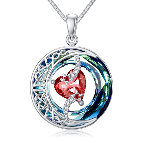 TOUPOP Birthstone Necklace Women Sterling Silver Moon Star Birthday Jewelry | Celtic Moon Pendant with Blue Crystal Anniversary Christmas Jewelry Gifts for Wife Mom Her - color: A-01-Garnet