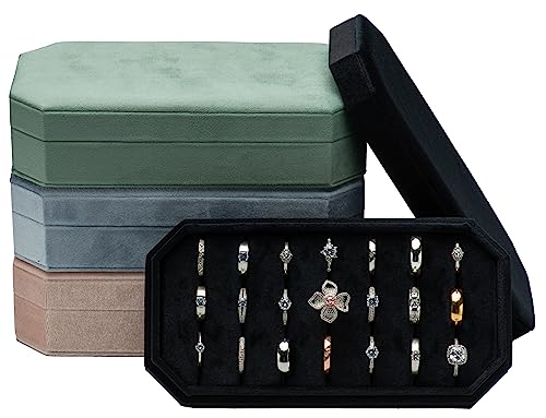 Velvet Ring Organizer Display Tray Jewelry Box Earring Holder Case | for Wedding Birthday Christmas Day (Black) - color: Black