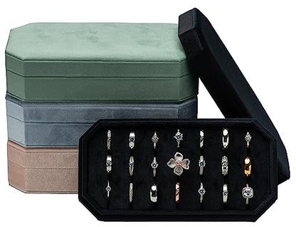Velvet Ring Organizer Display Tray Jewelry Box Earring Holder Case | for Wedding Birthday Christmas Day (Black) - color: Black
