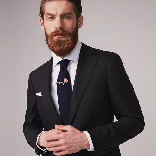 Dainty Rose Flower Tie Clip Tie Bar for Men Gold Tone Fashion Red Enamel Flower Necktie Suit Shirt Tuxeto Formal Wear Brooch Dress Accessories Birthday Wedding Party Jewelry Gift