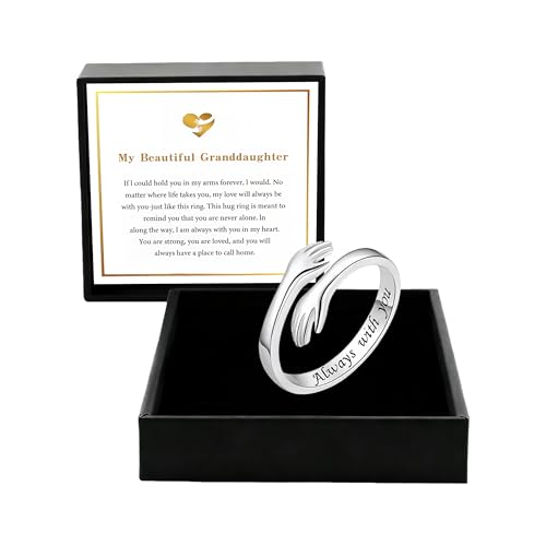 Granddaughter Daughter Hug Ring For Hope Rings, Stainless Steel Inspirational Jewelry Engraved Always With You Love You Forever Message Adjustable Non Tarnish Jewelry Birthday Gift Card - color: Always(Beautiful)