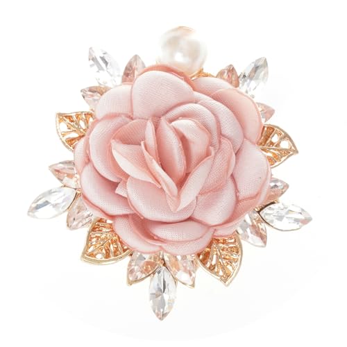 Rose Flower Brooch 1.97In Satin Pearl Crystal Flower Brooch for Women Wedding Dress Suit Hat Accessories Gift - color: pink