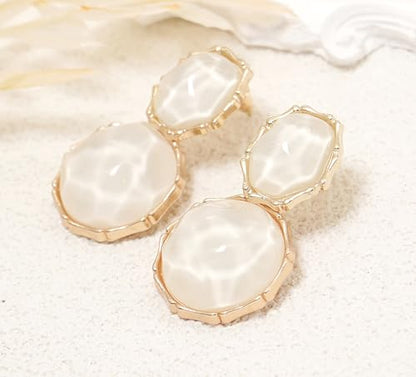 Resin Earrings for Women Acrylic Water Ripple Earring Boho Dangle Drop Earring - color: White