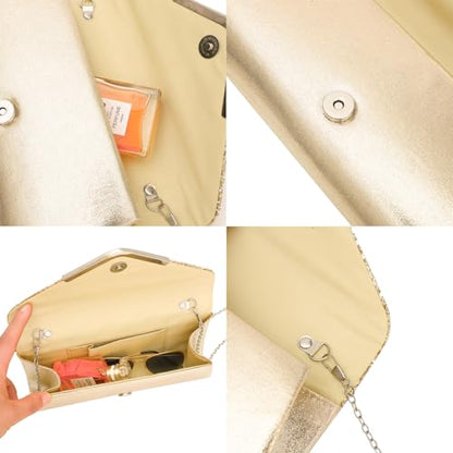 NEWITIN Purse Rhinestone Jewelry Set for Women Prom Jewels Crystal Clutch Purse Necklaces Rings Bracelets Earrings Gold Silver Jewelry Set for Women Bride - color: 11 Pieces Gold
