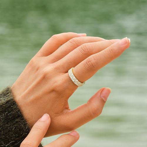 STORYJEWELLERY Gold Plated Wedding Bands for Women, Eternity Band Rings for Women, Cubic Zirconia Travel Wedding Ring, 18K Gold Plated Eternity Rings